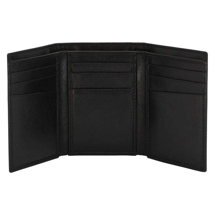 Rugged Rare Tri-Fold Wallet Black Leather Slim Durable Lightweight Men Women