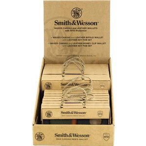 Rugged Rare Smith & Wesson Men's Wax Canvas Brown Wallet Gift Set 12 PCs Display