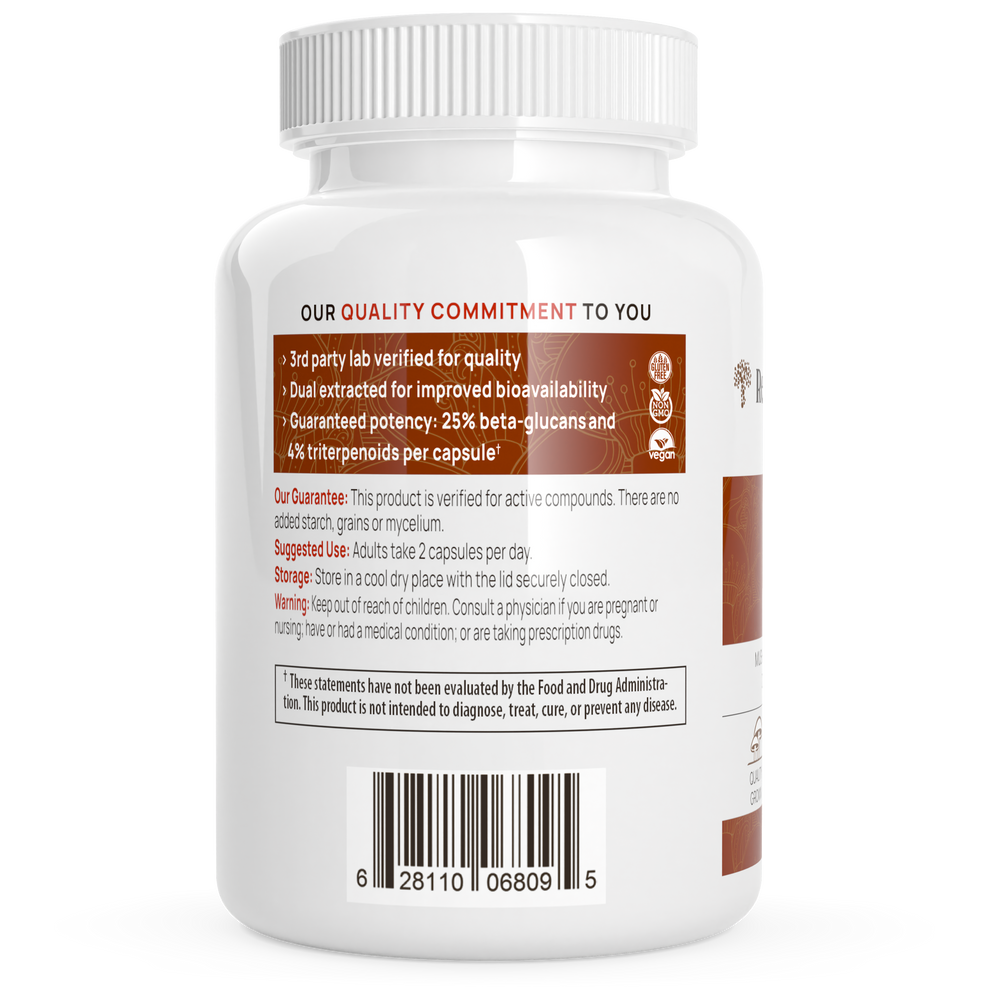 Hongos Reishi Orgánicos Real Mushrooms: Apoyo Inmunitario y Bienestar (90 Cápsulas)