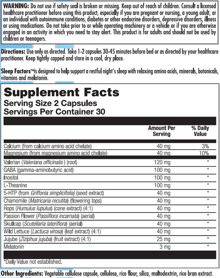 Nutra Biogenesis Sleep Factors 60 caps Natural Support for Restful Sleep