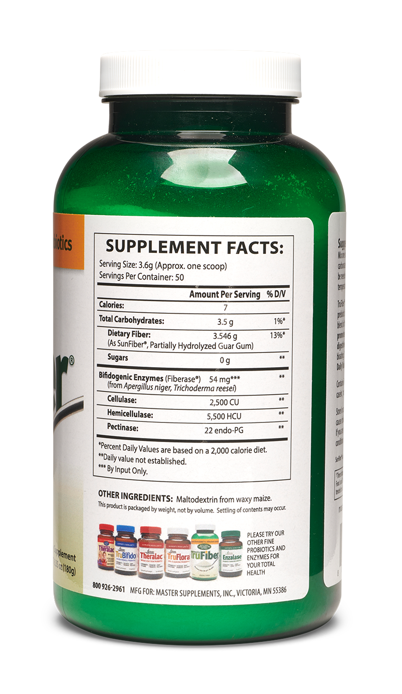 Suplementos Master US Enzymes TruFiber en polvo con fibra prebiótica, 6 oz