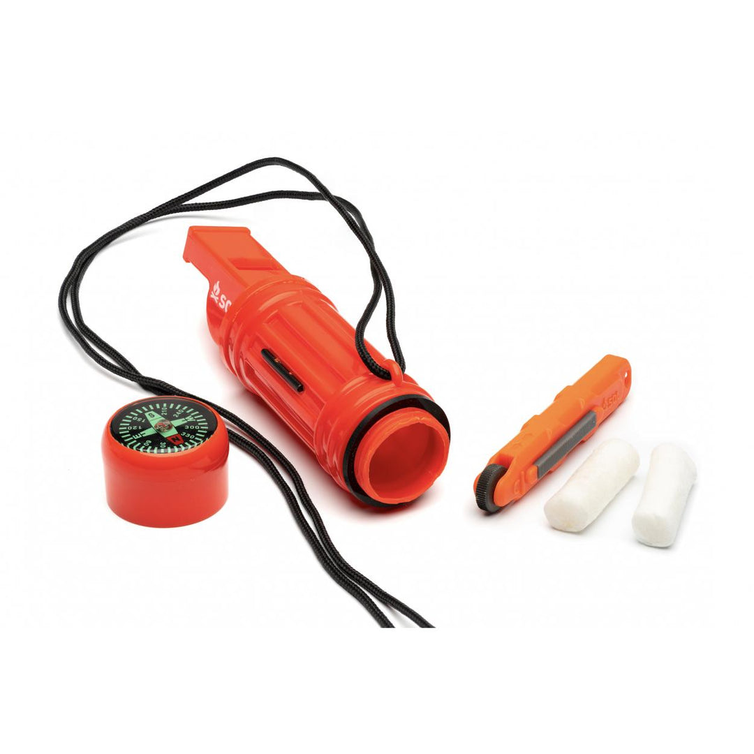 Survive Outdoors Longer Lite 8-in-1 Survival Tool Compass Whistle Kit Orange