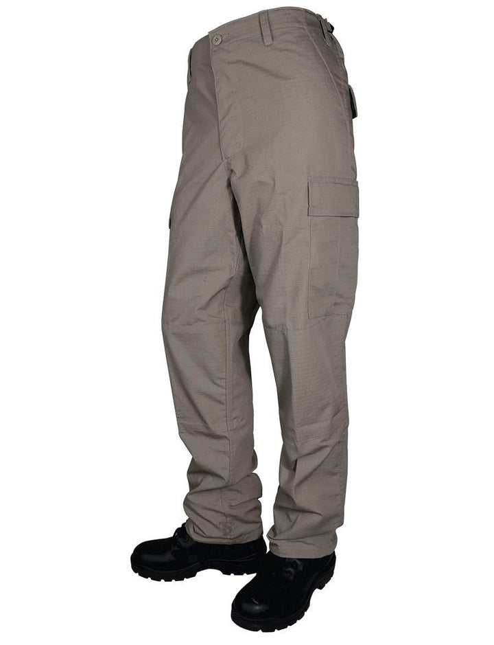 Pantalón básico Tru-Spec BDU 65/35 poliéster algodón Rip-Stop con cremallera en la bragueta, color caqui, talla mediana