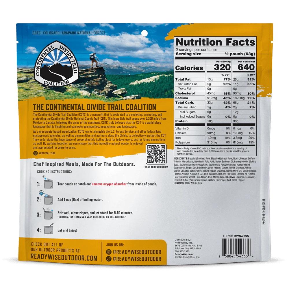 ReadyWise Outdoor ProMeal Homestyle Biscuits & Gravy w/Sausage Single Pouch