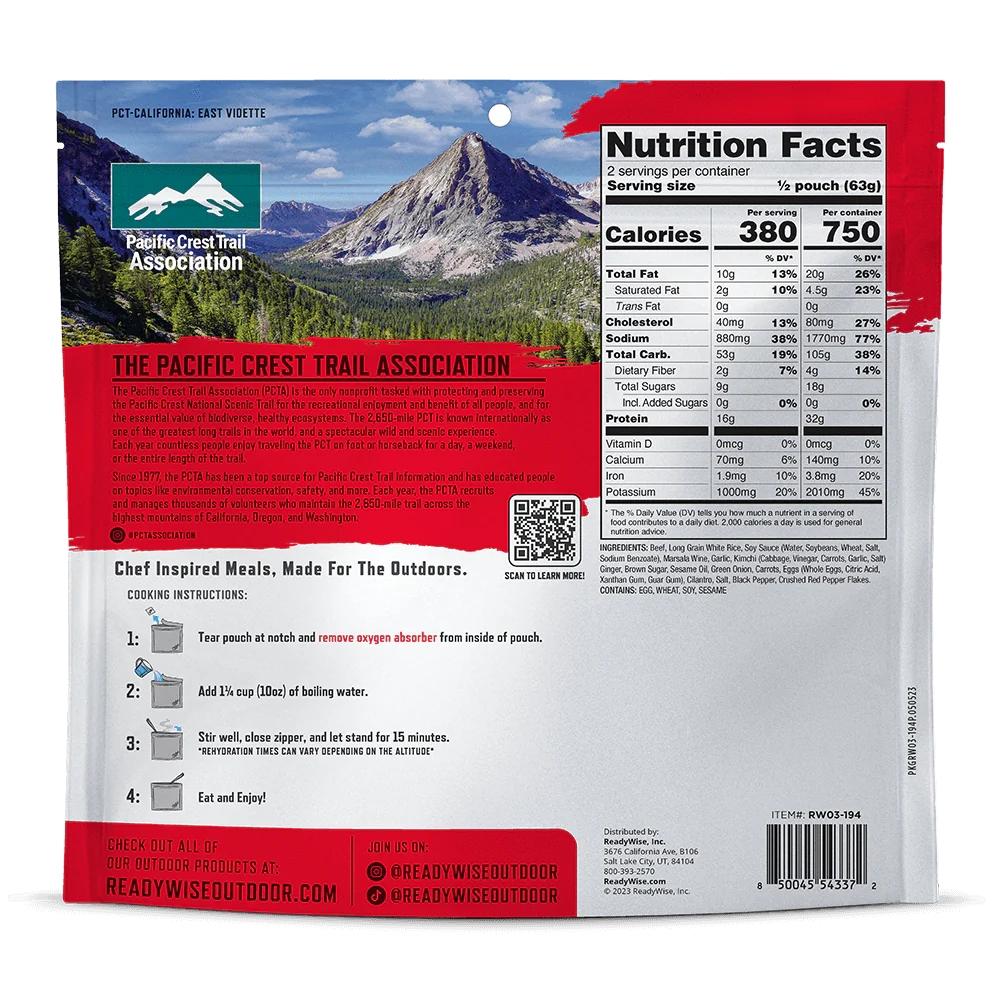 ReadyWise Outdoor Pro Meal Beef Bulgogi and Kimchi Fried Rice Single Pouch