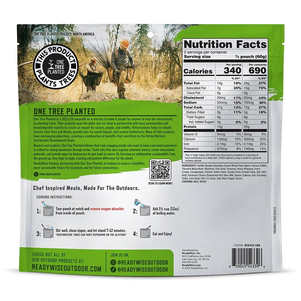 ReadyWise Outdoor Pro Meal Farfalle alla Vodka with Chicken Single Pouch