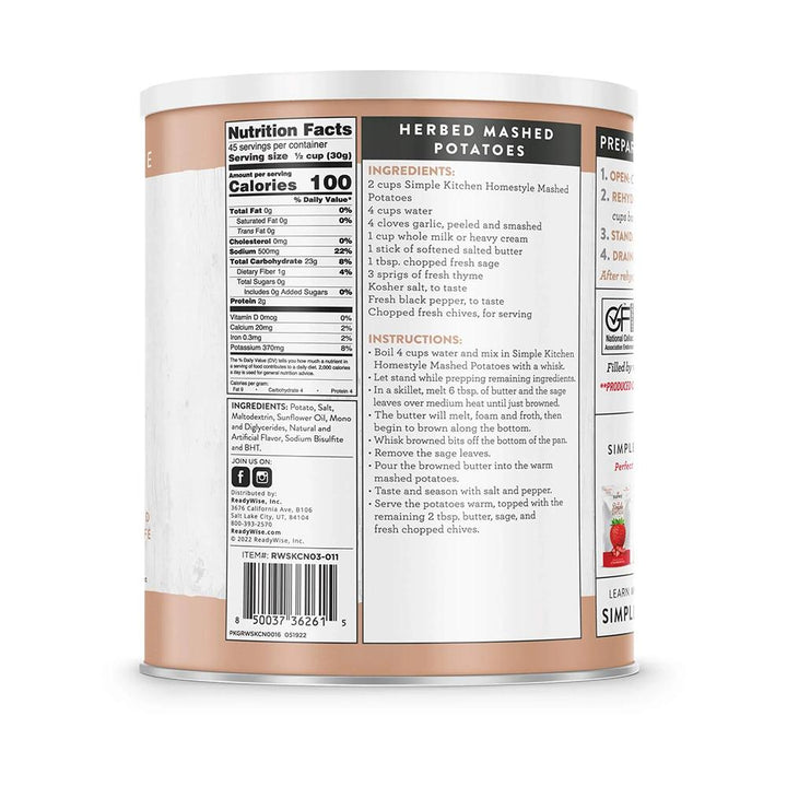 ReadyWise Simple Kitchen Mashed Potatoes - 45 Serving Can