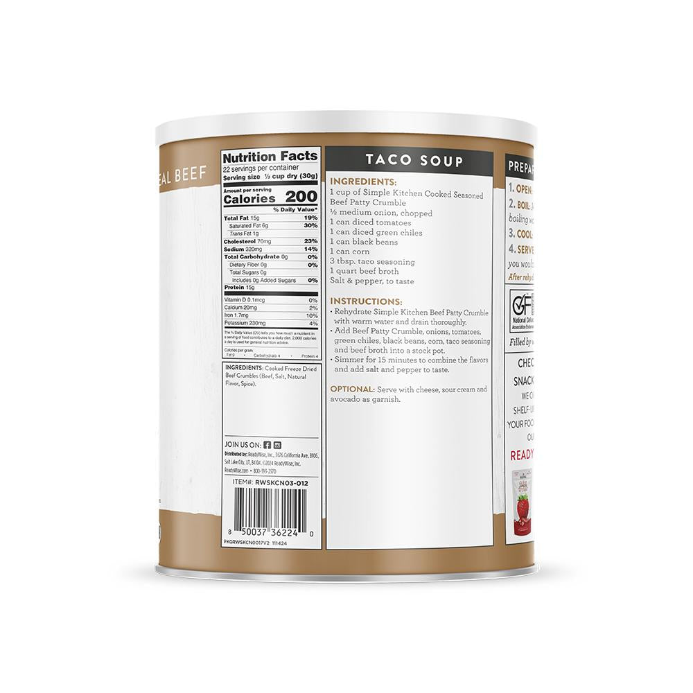 ReadyWise Simple Kitchen FD Seasoned Beef Patty Crumbles - 22 Serving Can