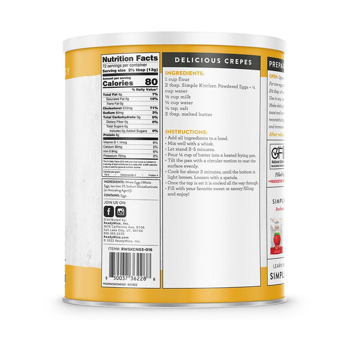 ReadyWise Simple Kitchen Powdered Eggs - 72 Serving Can