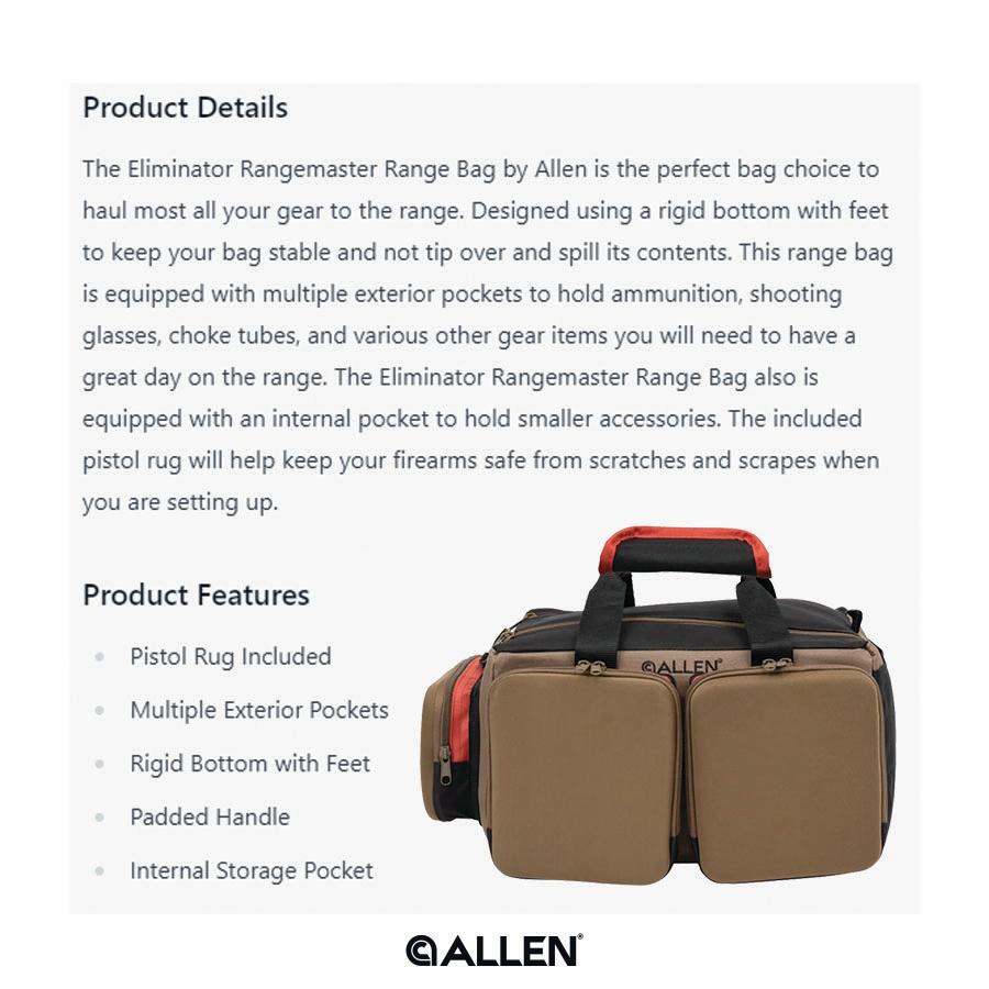 Allen Eliminator Rangemaster Range Bag Tan 17x11x9 in 600D Polyester Organizer