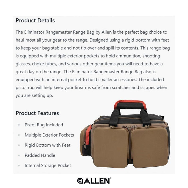 Allen Eliminator Rangemaster Range Bag Tan 17x11x9 in 600D Polyester Organizer