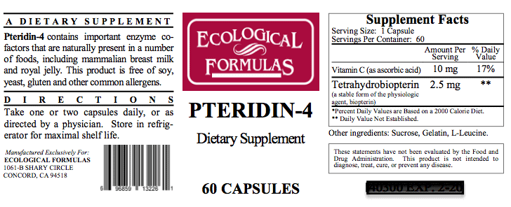 Ecological Formulas Bh4 Pteridin4 Premium Health Support For Energy 60 Capsules
