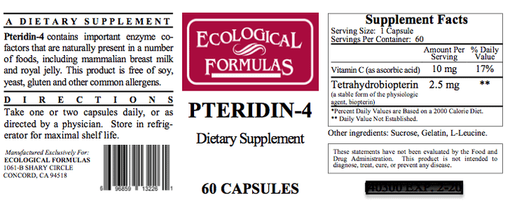 Ecological Formulas Bh4 Pteridin4 Premium Health Support For Energy 60 Capsules
