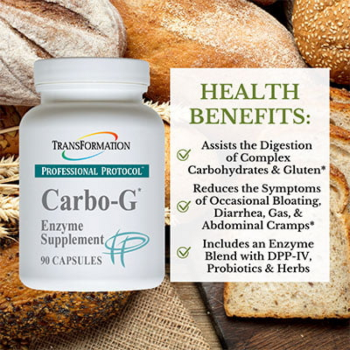 Enzimas de transformación Carbo G para apoyar la digestión del gluten y los carbohidratos (90 cápsulas)
