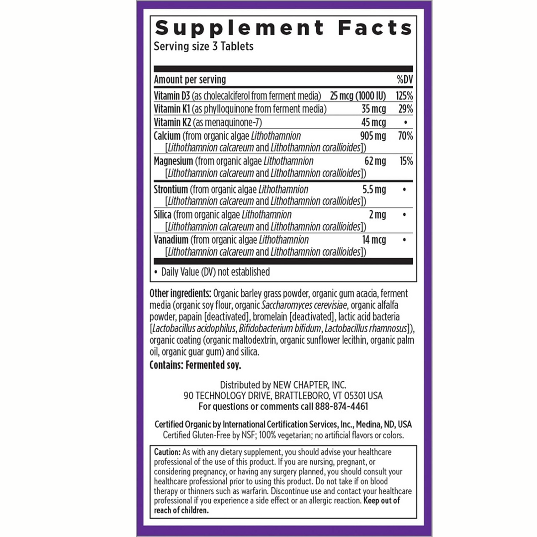 Alimento New Chapter para fortalecer los huesos: calcio, vitamina D3, K2 y magnesio (90 comprimidos)