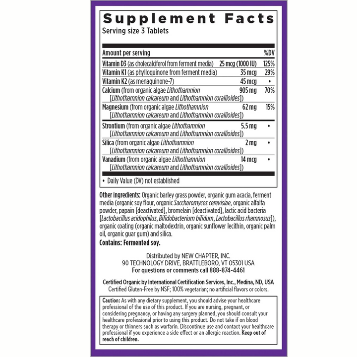 Alimento New Chapter para fortalecer los huesos: calcio, vitamina D3, K2 y magnesio (90 comprimidos)