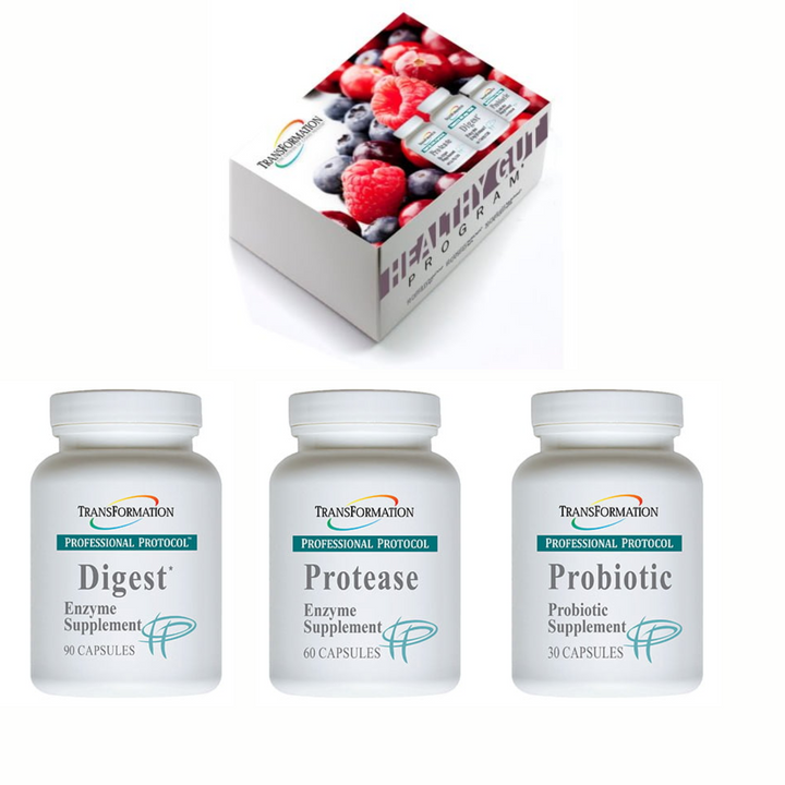 Enzimas de transformación digestivas (90 cápsulas), proteasa (60 cápsulas) y probiótico (30 cápsulas)