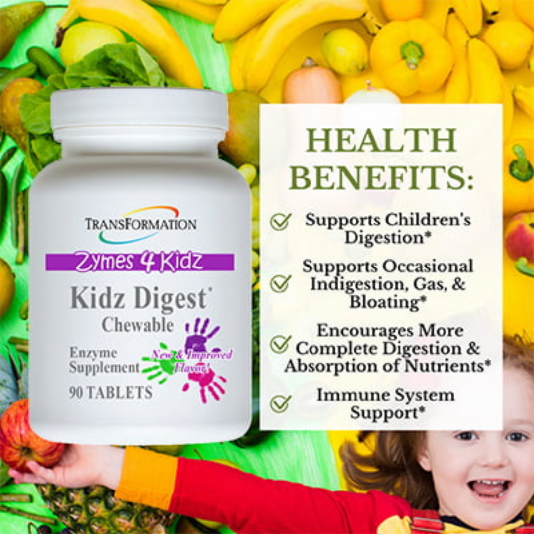 Enzimas de transformación Kidz Digest, enzimas gastrointestinales masticables, 90 cápsulas para niños