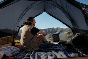 EcoFlow WAVE 2 Portable Air Conditioner in tent, ideal for outdoor comfort and fast cooling.