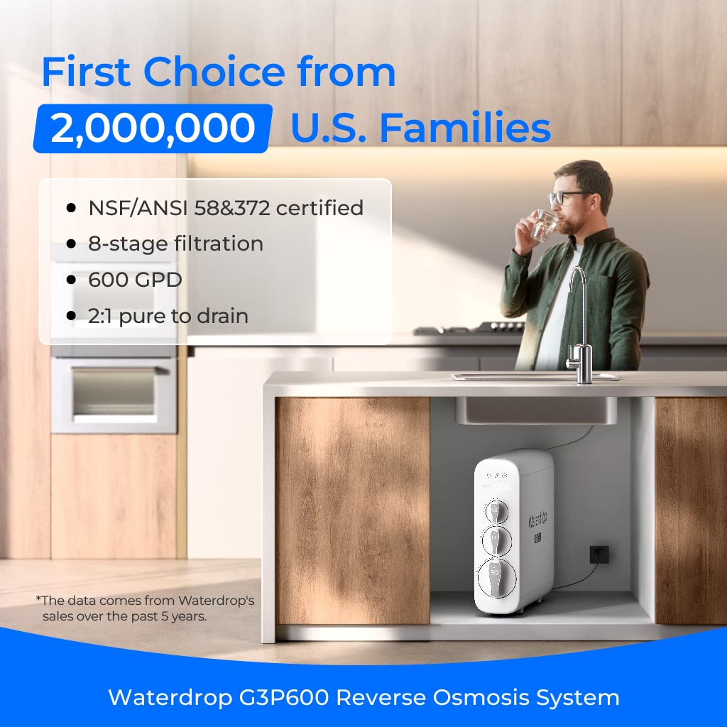 Sistema de ósmosis inversa Waterdrop G3P600 2:1, grifo LED con certificación NSF de 600 GPD
