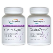 Load image into Gallery viewer, Transformation Enzymes GastroZyme Relief Gastrointestinal 100 Caps 2 Pack bottles on display.
