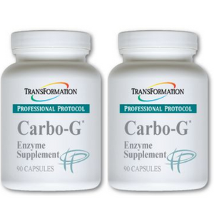 Transformation Enzymes Carbo-G Digest-Aid bottles with 90 capsules for gut health.