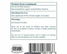 Load image into Gallery viewer, Rx Vitamins For Pets Rx Renal Feline for Cats Kidney Function 120 Caps 2 PACK label featuring product facts, usage directions, and warnings.
