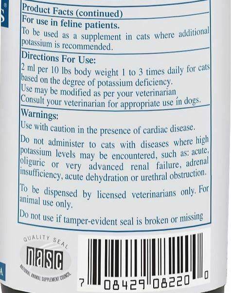 Vitaminas Rx para mascotas Amino B+K 4 onzas líquidas Complejo B Potasio para perros y gatos