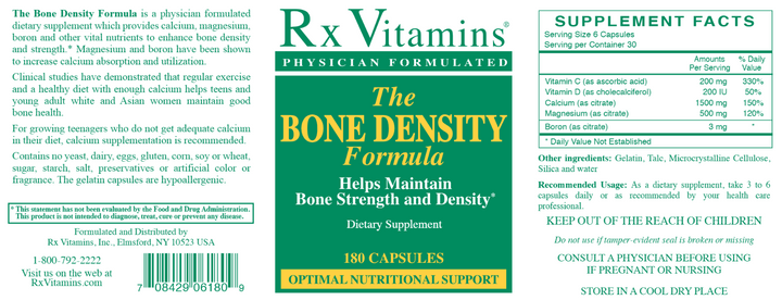 Rx Vitamins Bone Density Formula 180 Caps Bone Strength Support