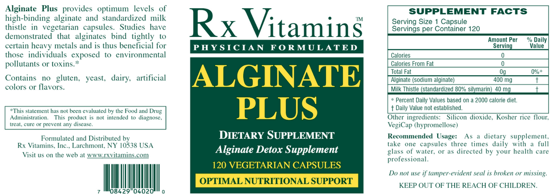 Vitaminas Rx Alginate Plus 120 Cápsulas Apoyo Digestivo