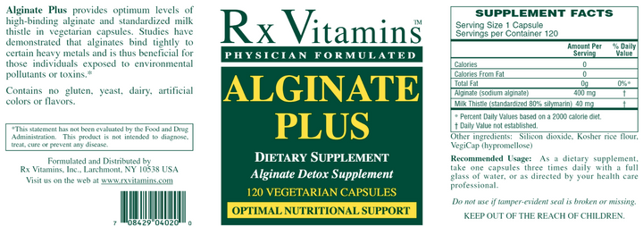 Vitaminas Rx Alginate Plus 120 Cápsulas Apoyo Digestivo