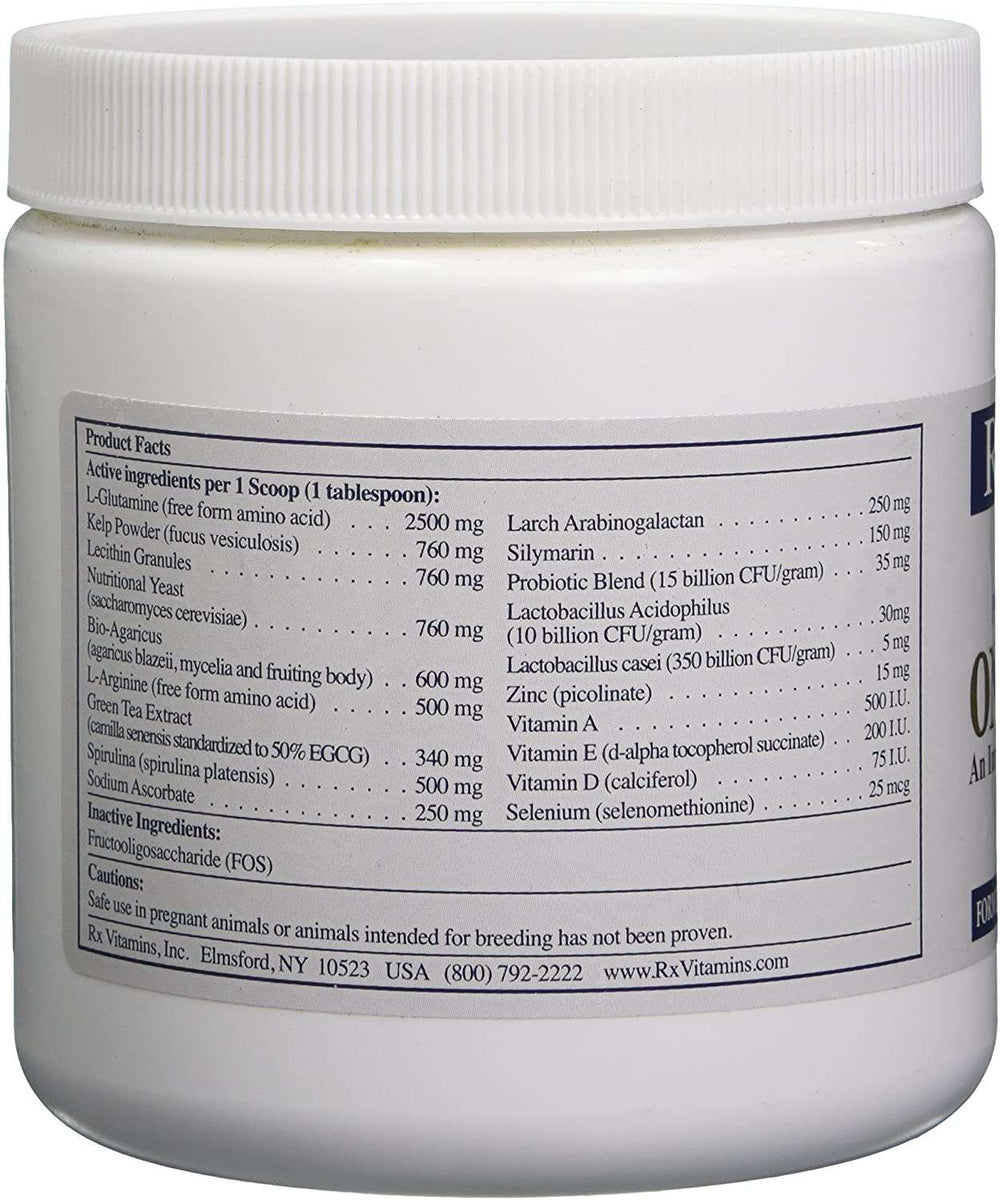 Rx Vitamins For Pets Onco Support 300g Immune Supplement product label details and nutritional facts