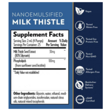 Load image into Gallery viewer, Quicksilver Scientific Nanoemulsified Milk Thistle 30mg supplement facts label.
