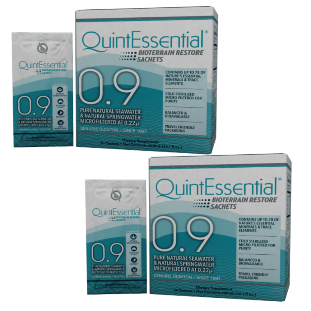 Quicksilver Scientific QuinEssential 0.9 Sachet Box, 3 Pack, Isotonic ocean minerals, rehydration support.