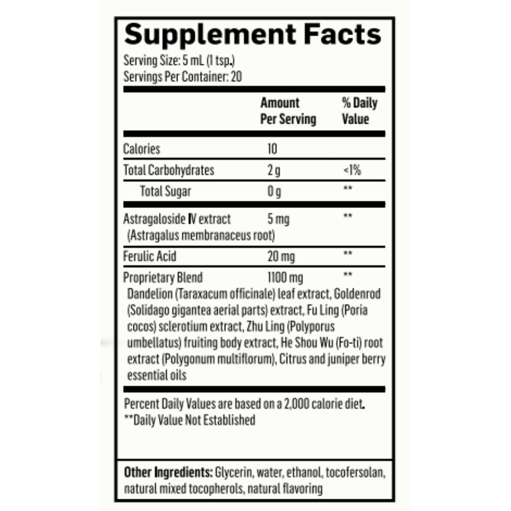 Supplement facts label for Quicksilver Scientific QS-KIDNEYCARE kidney support botanicals.