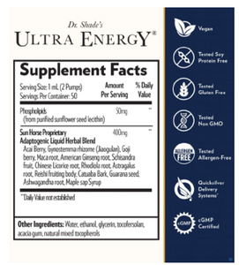 Quicksilver Scientific Dr. Shade's Ultra Energy Adaptogenic Herbs ENERGY 3 PACK Supplement Facts and Features.