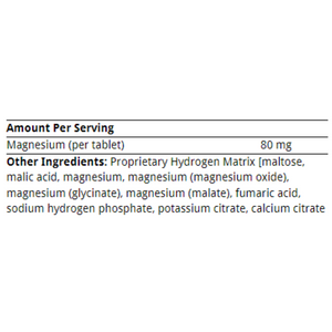 Quicksilver Scientific H2 Elite Molecular Hydrogen ingredients table with magnesium and proprietary hydrogen matrix.