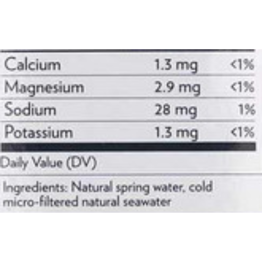 Nutritional information for Quicksilver Scientific Quinton Isotonic, listing calcium, magnesium, sodium, and potassium content.