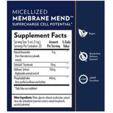 Load image into Gallery viewer, Quicksilver Scientific Membrane Mend 3.38 FL MEMBRANE 2 PACK supplement label with serving facts and ingredients, featuring vegan and cGMP certified badges.

