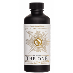 Quicksilver Scientific The One supplement bottle, 3.38 fl oz, featuring a blend of CoQ10, Resveratrol, and herbal adaptogens.