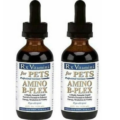 Rx Vitamins For Pets Amino B-Plex Vitamin Complex Plus Amino Acids AMB2 2 PACK bottles for feline and canine energy metabolism support.