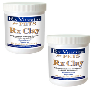 Rx Vitamins for Pets Rx Clay Intestine Support 2-pack, anti-gas and anti-diarrhea supplement for pets, 100g powder bottles.