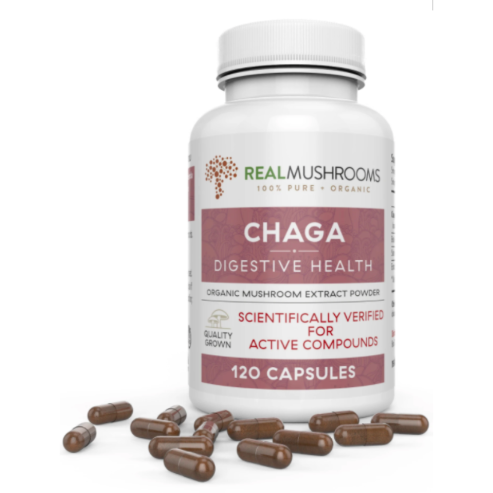 Real Mushrooms Chaga Extract Non-GMO Vegan 120 Caps RM-CHAGA