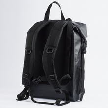 Load image into Gallery viewer, Faraday Dry Bag Backpack in Stealth Black with dual-clip closure and mesh side pockets.
