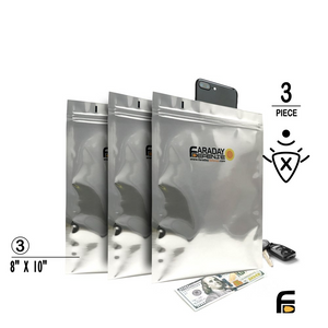 Faraday 3 PC Tablet NEST-Z Kit with 5-layer EMP bags, 8x10 inches, electromagnetic protection.