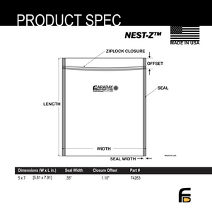 Faraday 3 PC NEST-Z EMP shield bags product spec diagram.