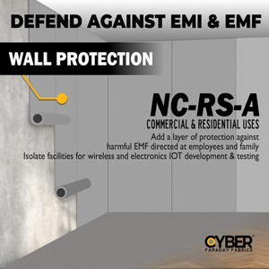 Faraday Cyber NC-RS-A Adhesive EMF RF Shielding Nickel Copper Fabric Roll used for commercial and residential wall protection against EMI and EMF.