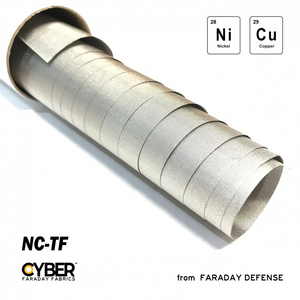 Faraday Cyber NC-TF Fabric roll showing nickel copper taffeta for EMF RF shielding, 42-inch wide.