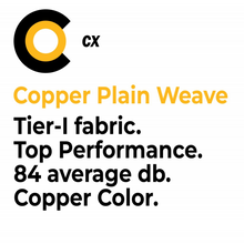 Load image into Gallery viewer, Faraday Cyber CX fabric logo; copper plain weave with Tier-I performance; 84 db average attenuation.
