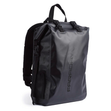 Load image into Gallery viewer, Faraday Dry Bag Backpack in Stealth Black with dual-clip closure and mesh side pockets.
